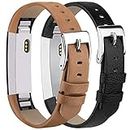 Tobfit Compatible Leather Bands Replacement for Fitbit Alta Bands and Fitbit Alta HR Bands, 2 Pack, 04 Black+ Light Brown, 5.5''-8.1''