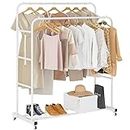 Laiensia Double Rods Clothing Rack with Wheels, Garment Rack for Hanging Clothes, Multi-functional Bedroom Clothes Rack, White