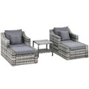 5-Piece Patio Rattan Wicker Conversation Set Outdoor Furniture with 2 Cushioned 