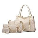 Pahajim Bags for Women Handbags Shoulder Bag,PU Leather Hand Bags 4pcs Purse Set,White