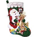 Bucilla, Santa and Friends Christmas 18" Felt Applique Stocking Making Kit, Perfect for DIY Holiday Needlepoint Arts and Crafts, 89330E
