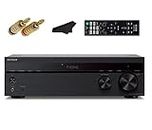 Sony STR-DH190 + Home Stereo Receiver, 2 Channel, Phono Inputs, 4 Audio Inputs, 3.5 Millimeter Input, Bluetooth, with 2 Kwalicable Closed Screw 24k Gold Plated Speaker Banana Plugs, Cleaning Cloth