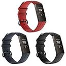 Bands intended for Fitbit Charge 4 Band or intended for Fitbit Charge 3 Band Small Large, Replacement Silicone Flexible Adjustable Sport Wristband Strap Bracelet Accessory intended for Charge 4 Fitness Tracker Women Men (Black,Slate,Red)