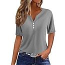 Sign into My Amazon Account My Login,Sleeve T Women's Fashion Casual Solid Color Button Short Sleeve Top T Shirt V Neck Short Sleeve (1-Grey, XL)