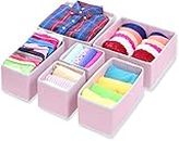 SimpleHouseware Foldable Cloth Storage Box Closet Dresser Drawer Divider Organizer Basket Bins for Underwear Bras, Pink (Set of 6)