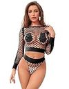 ohmydear Fishnet Sexy Lingerie for Women Sets Plus Size Babydoll Chemise Nightwear Hollow Out Body Suit Ladies Crop Top and Shorts Underwear Outfit Uk 8-18 Black