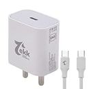 Tekk Swift 1200I 20W Usb Type C Type-C To Type-C Data Cable & Fast Charging Adapter For Smartphone, Iphone, Ipod, Laptop, Scanner, Projector, Tablet, Tv, Playstation, Monitor, Dvd Player (Ivory)