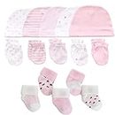 MAMIMAKA Newborn Baby Boys Caps Mittens and Terry Socks Cotton Newborn Clothes Set, Baby Thick Warm Socks Scratch Hats Gloves for 0-6 Months