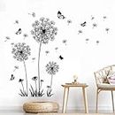2 Pieces Stickers Muraux, Black Dandelion Stickers Muraux, Kids Flower Wall Stickers, Botanical Flower Wall Stickers, Bedroom Living Room Hallway Kids Room Wall Stickers, Home Decoration