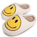 DOUUCO Women Soft Plush Happy Face Slippers Retro Warm Slip-on Slipper Cute Anti-slip Slippers with Memory Foam Slip-on Fur Slippers Breathable Happy Face Slippers