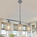 Rviezza Modern Crystal Ceiling Hanging Light, 3-Way Chrome Metal Chandeliers, Crystal Ceiling Lights with E27 Base, Classic Ceiling Pendant Light Fitting for Kitchen Island, Dining Room