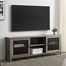 Walker Edison Industrial Farmhouse Sliding Metal Barn Door Wood TV Stand Storage Cabinet for TV's up to 80", 70 Inch, Grey
