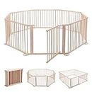 Kidbot Kid Playpen Wooden Play Activity Centre for Baby Kids Foldable Fence Outdoor Playard 8 Panels