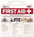 M2 BASICS Complete 321 Piece Emergency First Aid Kit | Business & Home Medical Supplies | Wall Mountable Hard Case | Office, Car, Travel, School, Camping, Hunting, Sports