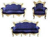 Casa Padrino Baroque Living Room Set Royal Blue/Gold - 3 Seater +2 Seater Sofa + 1 Chair