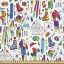 East Urban Home fab_170780_Ski Pattern Fabric By The Yard, Colorful Pattern w/ Jumble Winter Sports Accessories & Clothes | 36 W in | Wayfair