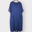 Dreams Co. Sleepwear Maxi Dress Women 1X Blue Full Zip Pockets Short Sleeve A91
