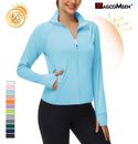 Women's UPF 50+ Lightweight Jackets Cropped Zip Up Long Sleeve Athletic T-Shirts