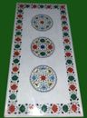 24 x 60 Inches Marble Dining Table Top Inlaid with Shiny Gemstone Kitchen table
