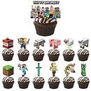 VARACL 26 adornos para cupcakes de Pixel Craft Miner Game Toppers, Pixel Miner Crafting Cupcake Toppers, Video Game Cupcake Toppers para Pixel Video Game Party Decorations Supplies