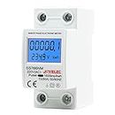 JOYELEC LCD Digital 220 V Electricity Meter, DIN Rail KWh Counter 10 (60) A, 1-Phase AC Meter, 2-Pin 2P DIN Rail Electricity Meter, Displays Power Consumption, Power, Voltage and Current