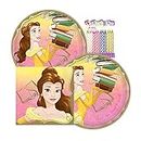 Amscan Disney Princess Belle Party Supplies Pack Serves 16: 9" Plates and Lunch Napkins with LLILIKAI Birthday Candles (Bundle for 16)