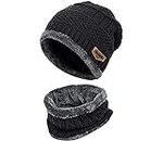 ELRINZA Winter Knit Neck Warmer Scarf and Set Skull Cap for Men Women/Winter Cap for Men (2 Piece Combo) (F_Red)