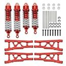 RCAWD Front & Rear Aluminum Suspension Arms Set and Full Metal Shock Absorber Assembled for 1/10 Traxxas Slash 4x4 Hop-ups,Replacement of 3655x 5862(Red)