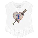 Girls Youth Tiny Turnip White Texas Rangers Heart Bat Fringe T-Shirt