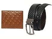 LOUIS STITCH Men's Luxury Combo Wallet and Belt for Men Genuine Leather Belt and Wallet Combo for Men (Black Brown)(LSEMTN-MTGM_40)