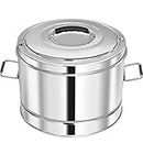 Moti Metal Industries MMI Stainless Steel Traditional, Hot Pot Puff Insulated Hot & Cold 12hr Container Casserole Sets with Side Handles Big Size (Medium 10 L, Silver)