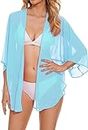 SUN-ROSE FASHIONS Swim Cover up Sheer Kimono Cardigans Bathing Suit Summer Cover Ups | Beach Wear | Free size (Sky Blue)
