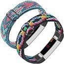 Adjustable Elastic Nylon Bands Compatible with Fitbit Alta and Alta HR Fitness Tracker, 2 Pack Braided Stretchy Wristband Accessory Bracelet Watch Strap Sport Replacement Band for Women Men (Colorful