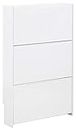 GFW Narrow High Gloss 3 Tier Stores Up to 9, Wooden Slim Shoe Organiser Cabinets for Home Entryway, Hall & Bedroom, White, H-112cm x W-72cm x D-17cm