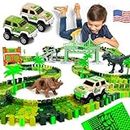 Dinosaur Glow in The Dark Race Train Track Toy for Boys & Girls Ages 3, 4, 5, 6, and 7, Let Your Kids' Imagination Bring Dino's Journey Adventure to Life (159 Pcs) DinoManiacs by JitteryGit