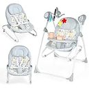 COSTWAY 2-in-1 Baby Swing, Electric Toddler Bouncer with 5 Swing Speed, 3 Timer and Built-in Music, Includes Remote Control & Removable Tray, Foldable Infants Rocker Suitable from Birth (Grey)