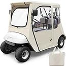 Cartalia Golf Cart Enclosure 600D for 2 Passenger EZGO TXT/RXV, with 2 Door Zippers, Security Side Mirror Openings, Waterproof Portable Transparent Storage Driving Rain Cover (Beige)