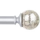 KAMANINA 1 Inch Curtain Rod 32 to 58 Inches (2.6-4.8ft), Silver Curtain Rods for Windows, Single Drapery Rods with Crackle Glass Finials