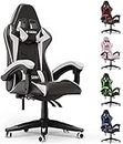 Bigzzia Gaming Chair Office Chair, Reclining High Back PU Leather Computer Desk Chair with Headrest and Lumbar Support, Adjustable Swivel Rolling Video Game Chairs Ergonomic Racing Chair, Black