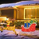 Hourleey Christmas Outdoor Decorations Yard Pre-Lit Lighted 2D Santa Sleigh R...