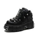 New Womens Rock Leather Goth Punk Military Ankle Boots Biker Shoes Size