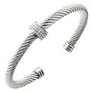 Dorriss Cable Cuff Bracelets, Stainless Steel Twisted Wire Composite Bracelet Bangles, Adjustable Elegant Antique Jewelry with Rhinestone for Women, Ladies, Girls, Teens, Gift Idea (Silver and gold)