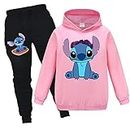 OAIXIUR Kids Tracksuits Blue Cat Printing Hoodie & Joggers 2-piece Clothing Sets Sportswear (Light Pink,7-8 Years,7 Years,8 Years)