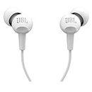 JBL C100SI Wired In Ear Headphones with Mic, JBL Pure Bass Sound, One Button Multi-function Remote, Premium Metallic Finish, Angled Buds for Comfort fit (White)