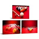 iLOOKLiKE 3 Panels Canvas Wall Art Billiard Balls in Red Table Paintings Billiards Pool Game Photo Prints Leisure Sport Snooker Posters for Game Room Club Bar Decor Ready to Hang 12x16inchx3pcs