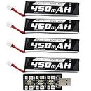 Blomiky 4 Pack 1S 3.8V 450mAh 80C Lipo Battery with PH2.0 Plug Compatible with S Free Style RC Quadopter Drone / F4 Battery 4