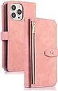 BANDKIT Wallet Case for iPhone 14/14 Plus/14 Pro/14 Pro Max, Pu Leather Folio Flip Protective Cover with Wrist Strap, Kickstand Function, 360 Full Body Coverage (Color : Pink, Size : 14 6.1'')