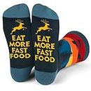 Lavley Funny Socks for Outdoor Activities Lovers and More - Novelty Gifts for Men, Women, and Teens (US, Alpha, One Size, Regular, Regular, Eat More Fast Food)
