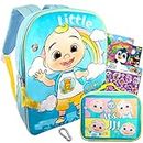 Color Shop Cocomelon Backpack and Lunch Box for Kids - 6 Pc Bundle with 16'' Backpack, Bag, Puppies Kittens Stickers, Temporary Tattoos, Clip, More (Cocomelon School Supplies), travel set