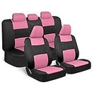 BDK PolyPro Car Seat Covers Full Set in Pink on Black – Front and Rear Split Bench for Cars, Easy to Install Cover Set, Accessories Auto Trucks Van SUV